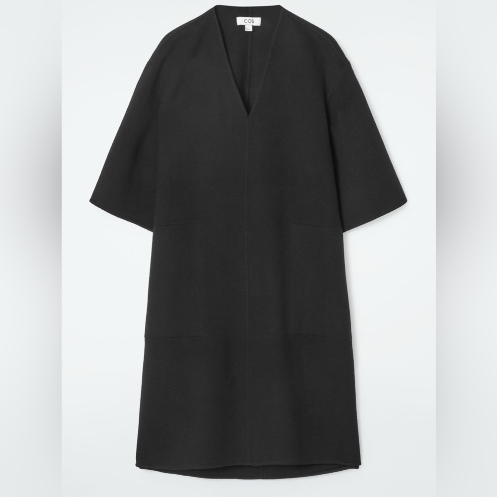 COS V Neck Double Faced Wool Dress in Black Size L (NWT)